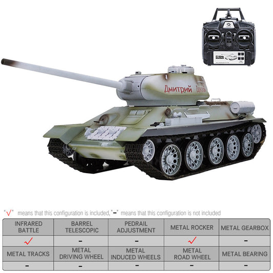 Tanque RC Heng Long 3909 T34, versión de pintura de nieve personalizada, escala 1/16, con torreta giratoria, juguetes