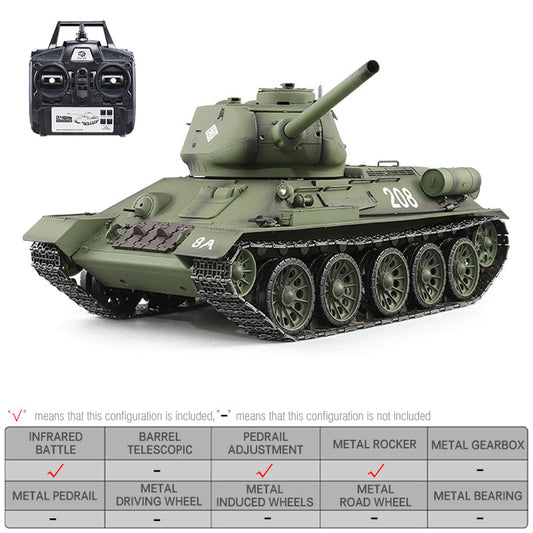 دبابة Heng Long 3909 T34 RC ببرج دوار 1/16، ألعاب معدنية للتحكم عن بعد