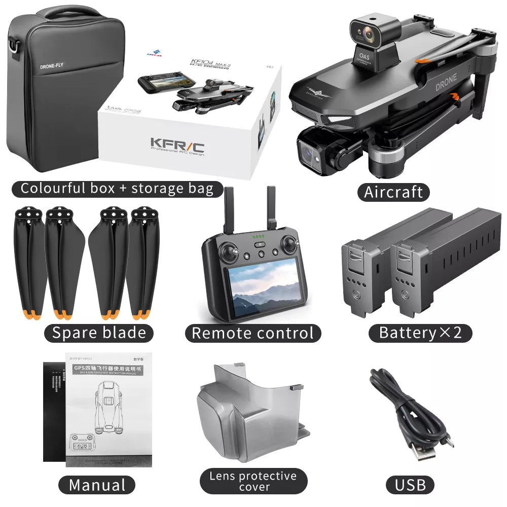 KF104 MAX2 NEW 8K Drone EIS Camera 3-Axis Gimbal Intelligent Obstacle Avoidance 5G GPS Quadcopter with Screen Remote control