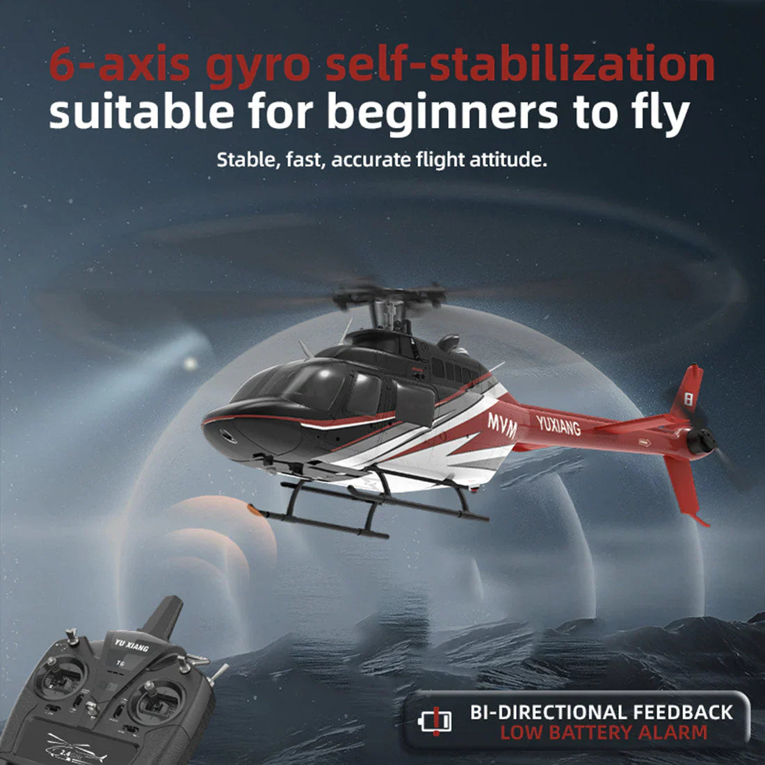 YXZNRC F08 Bell 206 RC Helicopter 2.4G 6CH 1/27 Scale Brushless Direct-Drive 6G Flybarless Model with Optical Flow Positioning