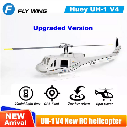 Helicóptero FLYWING UH1 Huey V4, versión mejorada, clase 450L, 6 canales, sin escobillas, GPS, estabilizado, retención de altitud, controlador de vuelo H1