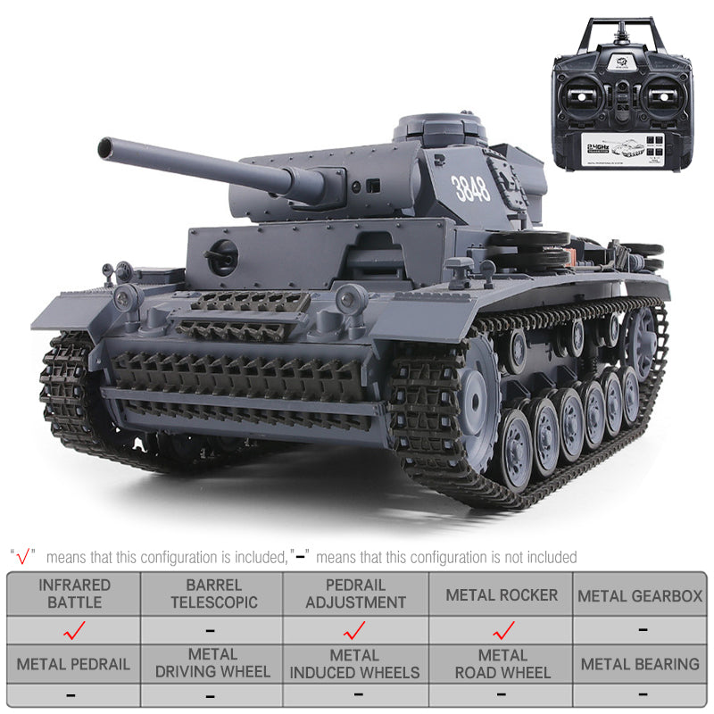 RC Tank Heng Long 3848-1 Germany Panzer III 1/16 Upgrade Metal RC Tank toys