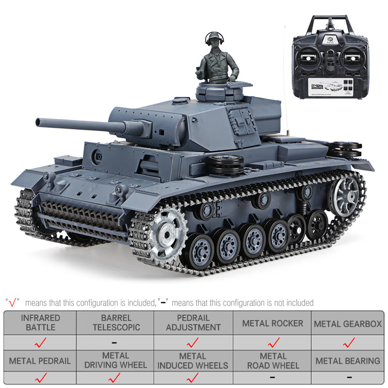 RC Tank Heng Long 3848-1 Germany Panzer III 1/16 Upgrade Metal RC Tank toys