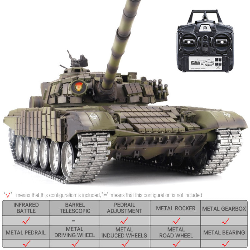 Heng Long 3939 T-72 RC Tank Russian Main Battle Off Road Tank Upgrade Metal Version Armor Tank Toys Gift