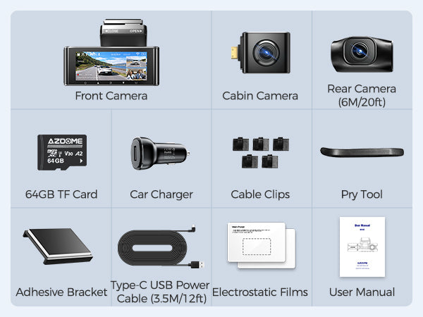 AZDOME M550 3CH Dash Cam 4K with 3.19" Screen IR Night Vision 24H Parking Mode