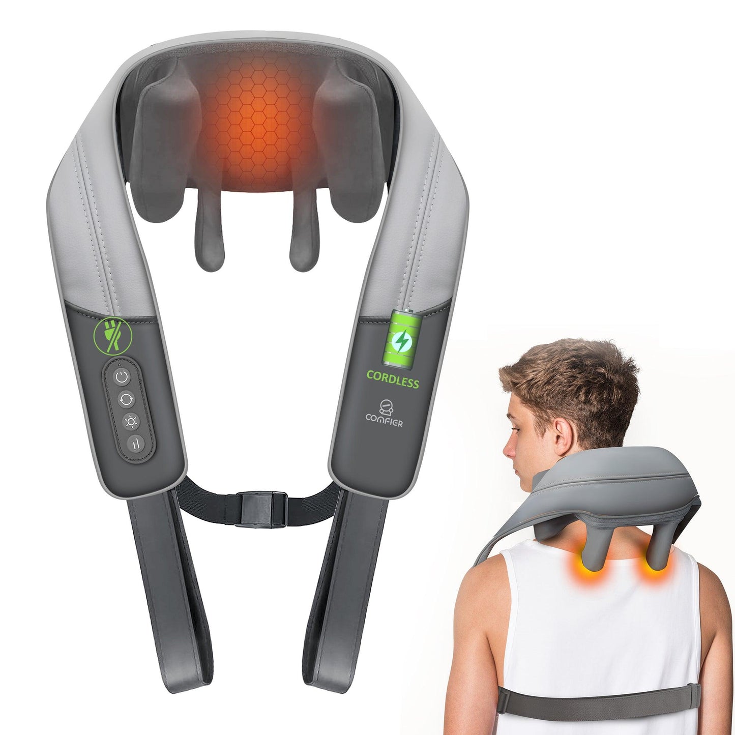 Shiatsu Neck and Shoulder Massager, 4D Deep Kneading Cordless Neck and Back Massager with Heat and Vibration CF-6811EU