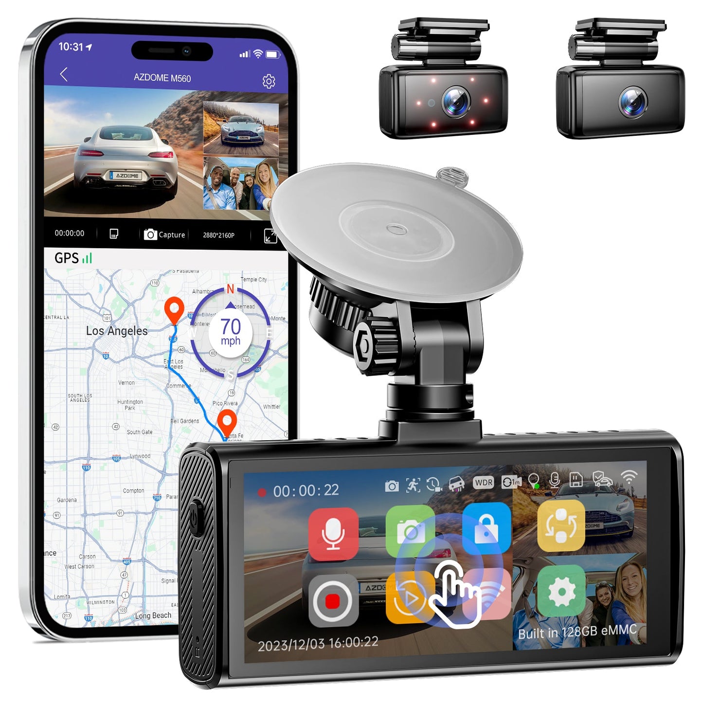 AZDOME M560 3CH Dash Cam 4K with 4" Touch Screen IR Night Vision 24H Parking Mode