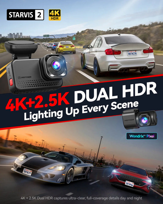 كاميرا ريد تايجر فيو كلير 70 4K+2.5k رؤية ليلية فائقة 5.8 جيجاهرتز واي فاي 6 داش كام