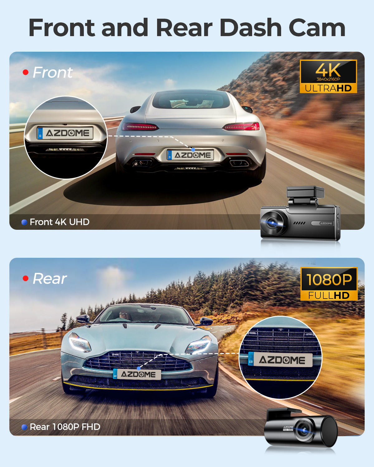AZDOME M580 2CH Dash Cam 5K with 4" Touch Screen IR Night Vision 24H Parking Mode