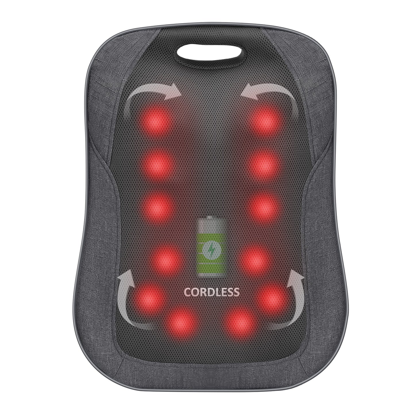 Comfier Cordless Back Massager with Heat, Rechargeable Shiatsu Massage Chair Pad CF-1902C-CA