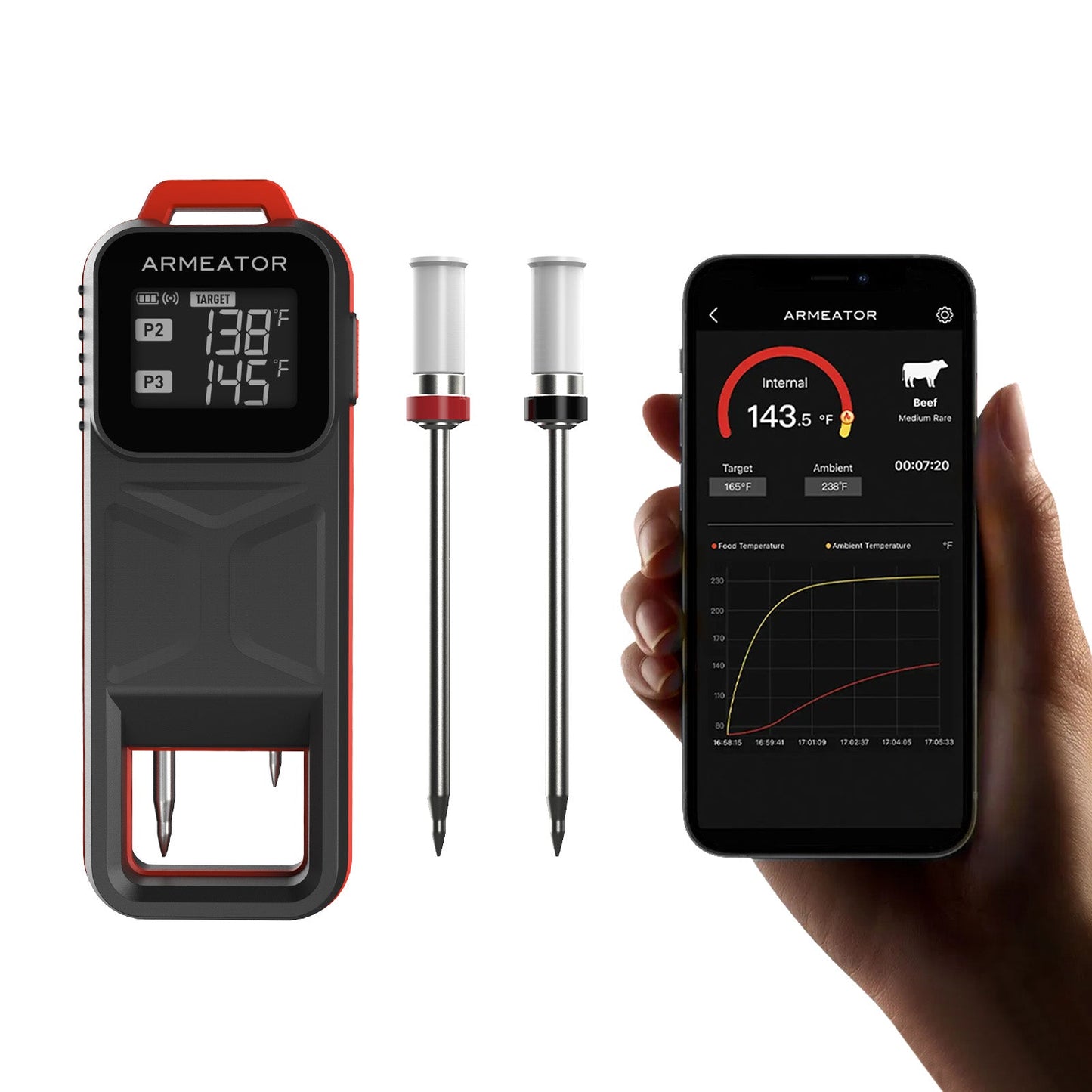 ARMEATOR B2 Aligned 2 Probes Wireless Meat Thermometer