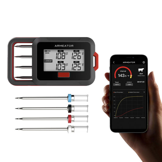 ARMEATOR D4 Smart Wireless Meat Thermometer with 4 Meat Probes | Perfect for BBQ & Grilling | BBQ Party