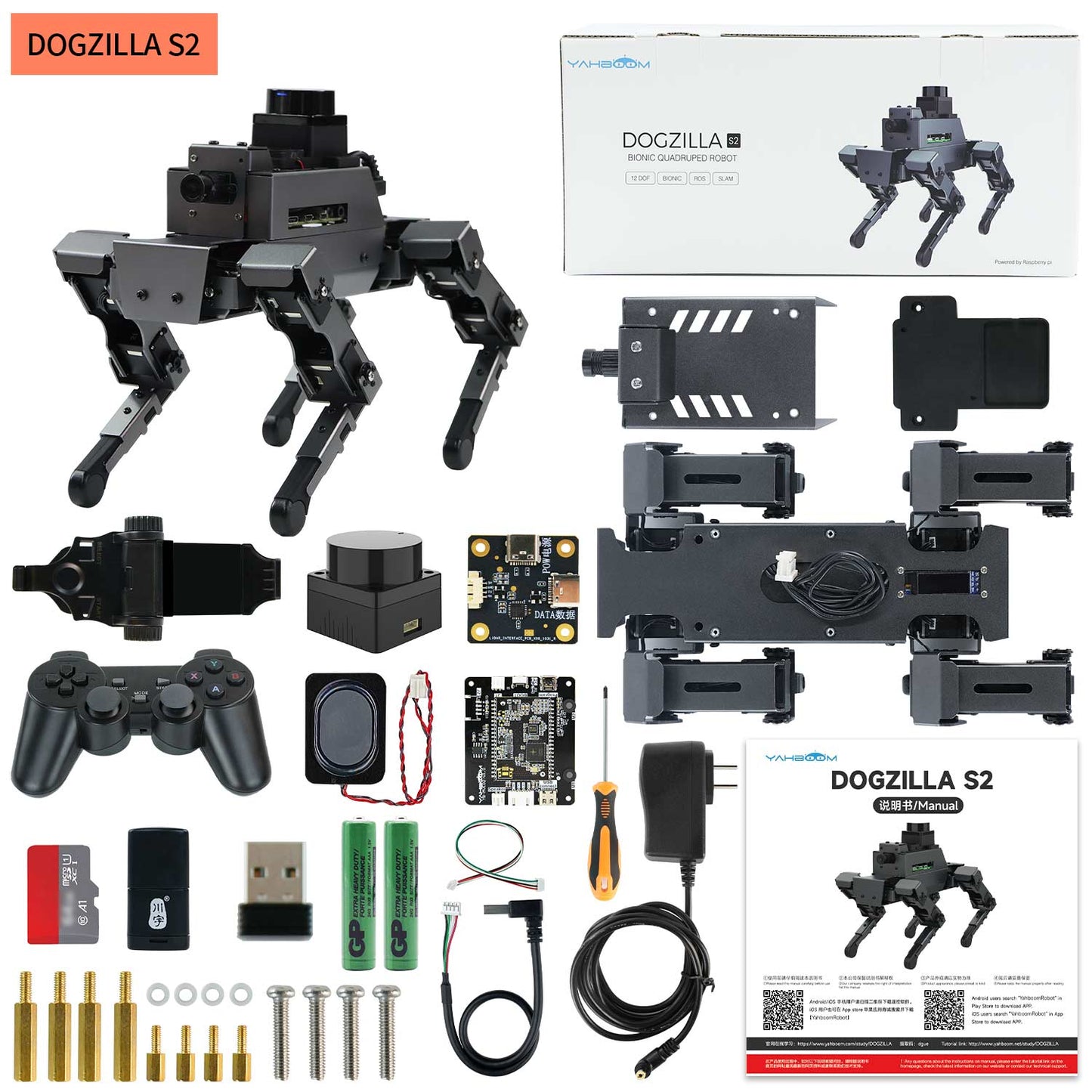 Yahboom 12DOF Robot Dog DOGZILLA S1/S2 STEM Education Python Programming Robot for Raspberry Pi 4B(Ubuntu 20.04+ROS2)
