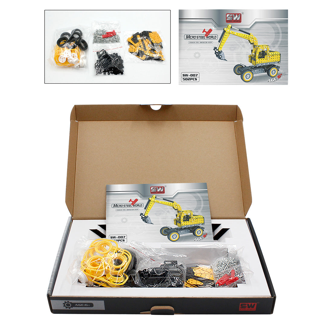 502Pcs Excavator Shape DIY Stainless Steel Metal Building Block Kit Educational Steam Stem Toys