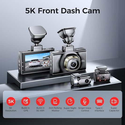 Cámara de tablero LINGDU LD02 de 3 canales 4K con pantalla de 3 pulgadas, visión nocturna excepcional y modo de estacionamiento 24 horas.