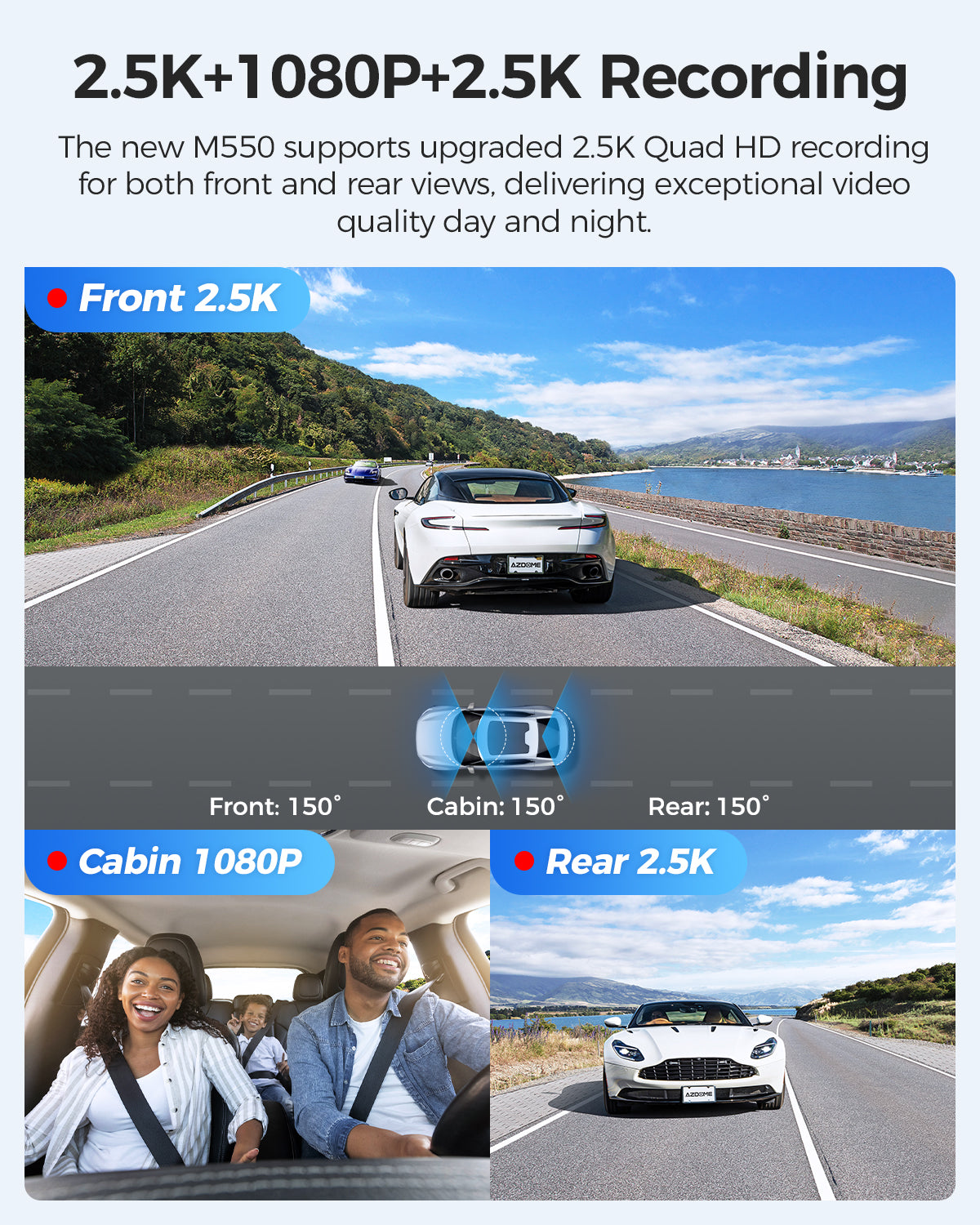 AZDOME M550 3CH Dash Cam 4K with 3.19" Screen IR Night Vision 24H Parking Mode