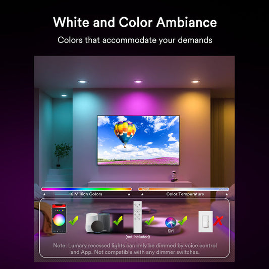 Iluminación empotrada inteligente Lumary Wi-Fi sin cables de 3 pulgadas, 12 unidades