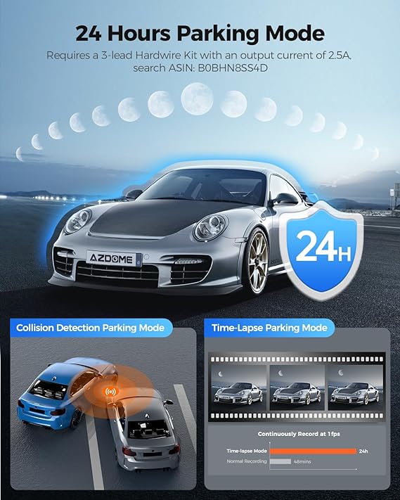 AZDOME M580 3CH Dash Cam 5K with 4" Touch Screen IR Night Vision 24H Parking Mode