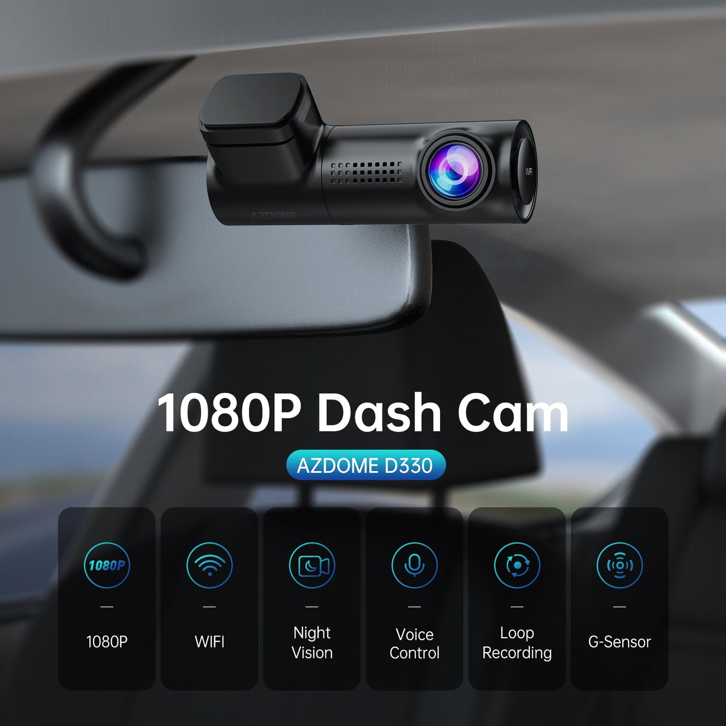 AZDOME M330 1CH Dash Cam 1080P with 0.96" Screen Voice Control 24H Parking Mode