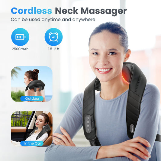 Shiatsu Neck and Shoulder Massager, 4D Deep Kneading Cordless Neck and Back Massager with Heat and Vibration CF-6811EU