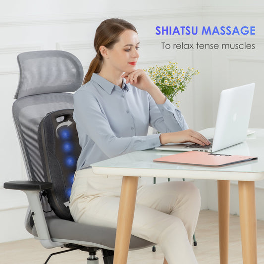 Comfier Cordless Back Massager with Heat, Rechargeable Shiatsu Massage Chair Pad CF-1902C-CA