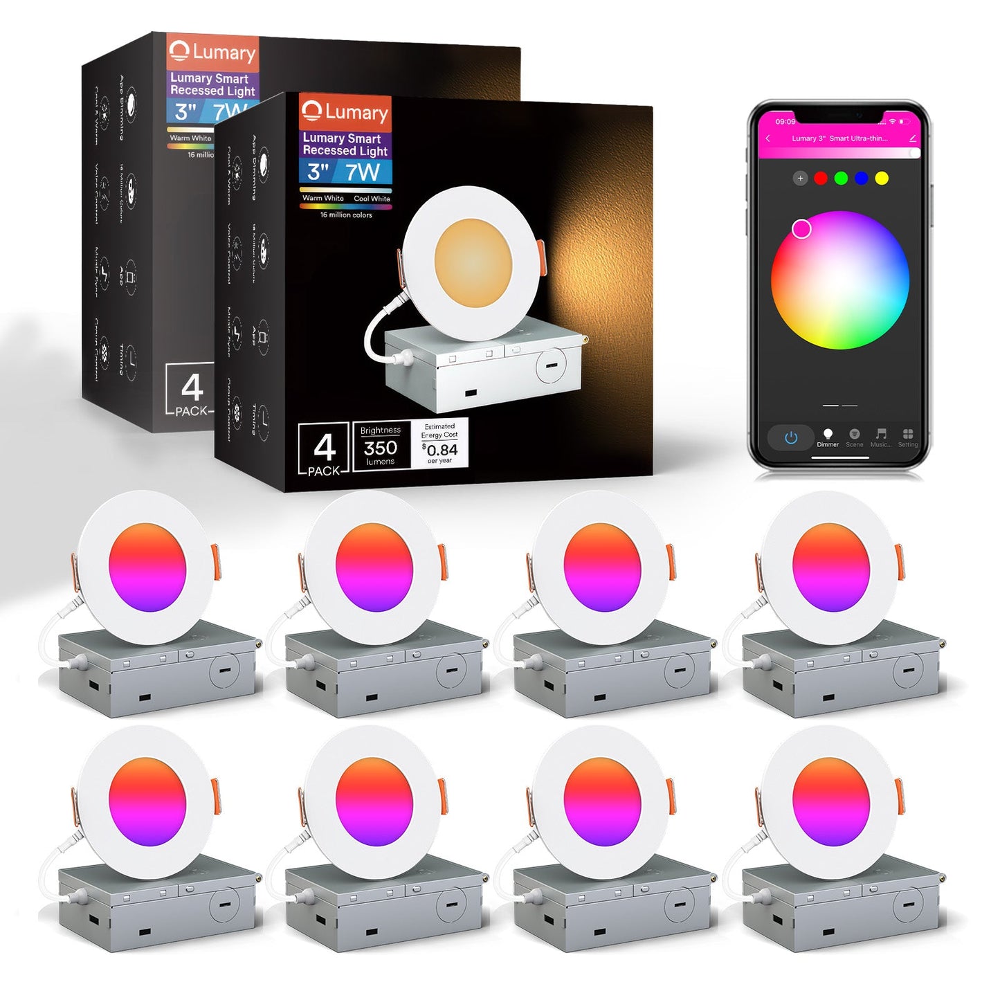 Lumary Wi-Fi Smart Canless Recessed Lighting 3 inch 8 PCS