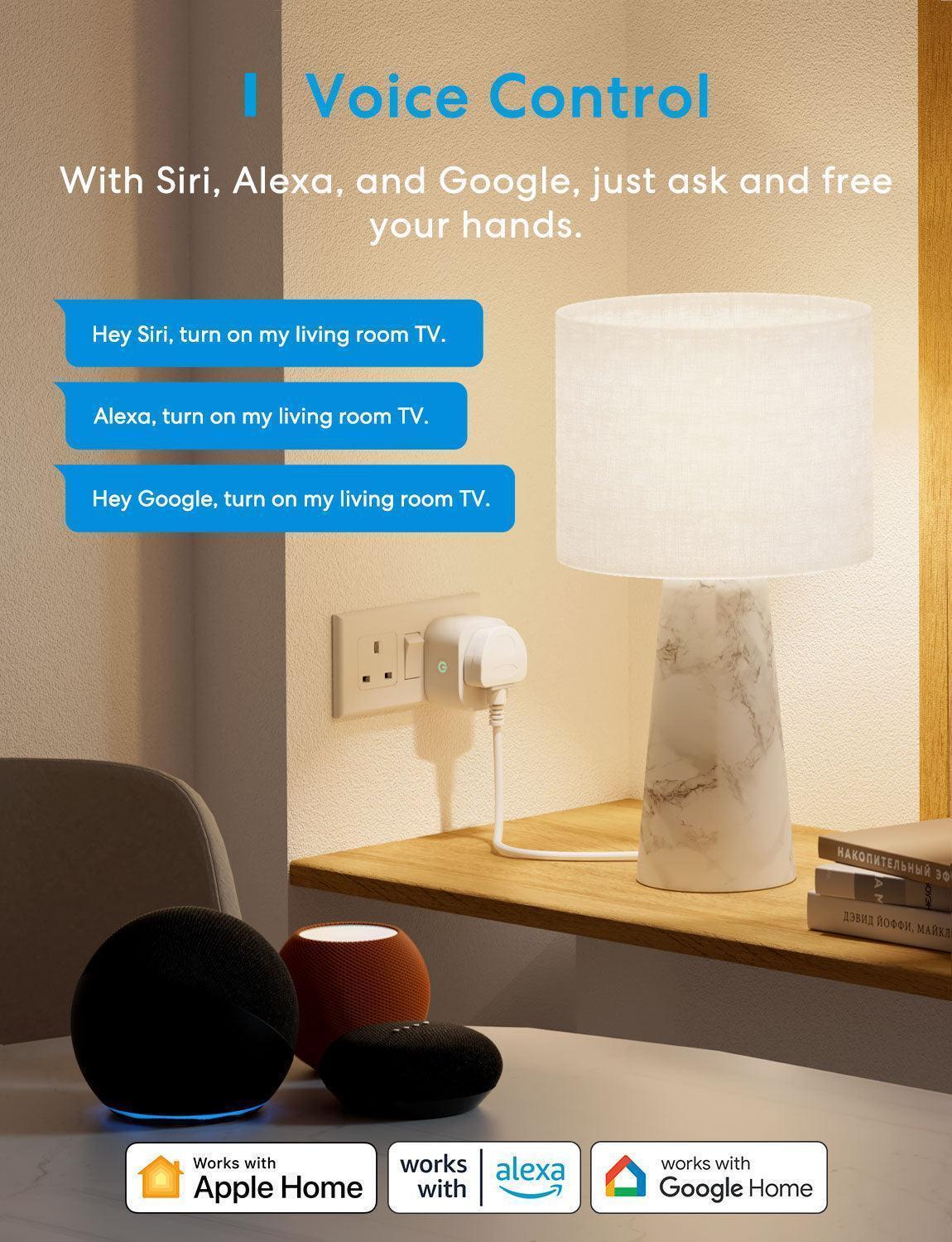 Meross Matter Smart Wi-Fi Plug with Energy Monitor, MSS315MA,2-Pack(UK Version)