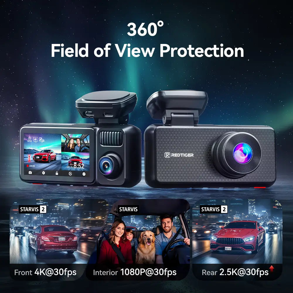 Redtiger F17Elite 3-Channel 4K+2.5K+1080P 24/7 Ultra-Color Wifi6 Dash Cam