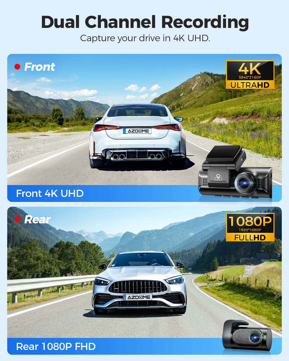AZDOME M550 Pro 3CH Dash Cam 4K with 5G WiFi, 3.19" Screen IR Night Vision 24H Parking Mode