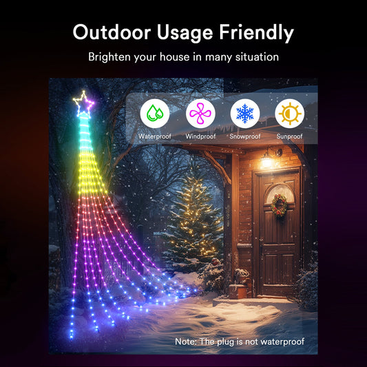 Lumary Smart Waterfall Christmas Tree Lights with Star