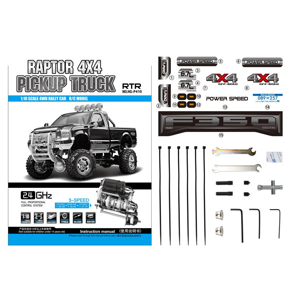 HG P410 4WD RC Car Pickup 1/10 2.4G Camión todoterreno de escalada Ford F350 Juguetes Regalos