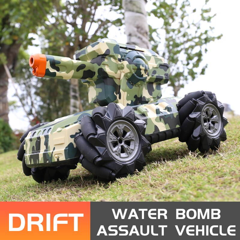 RC tank 2.4G 4WD can fire water bombs drift horizontal movement rotating toys