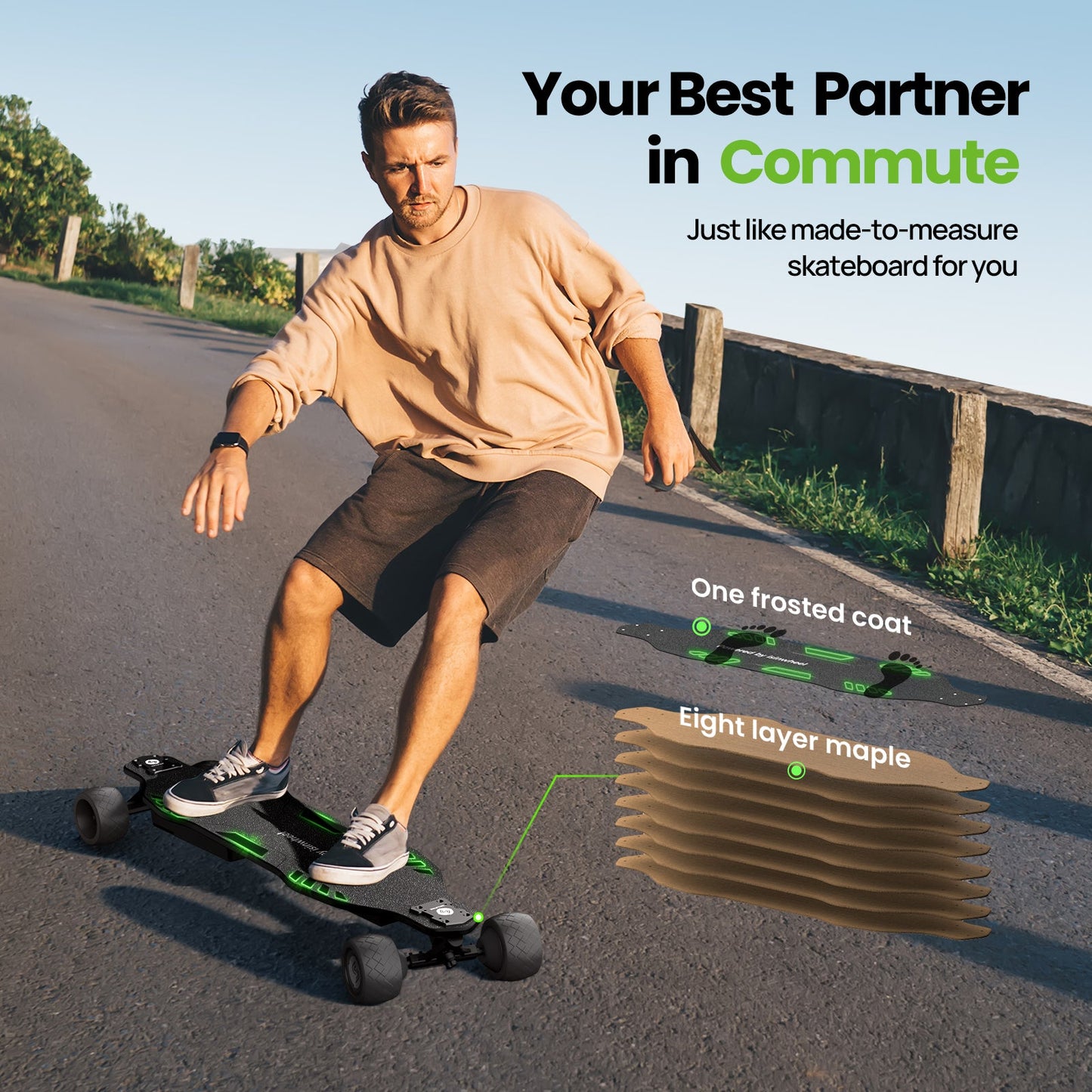 isinwheel V8 1200W Electric Skateboard with Portable Removable Battery & Remote Control