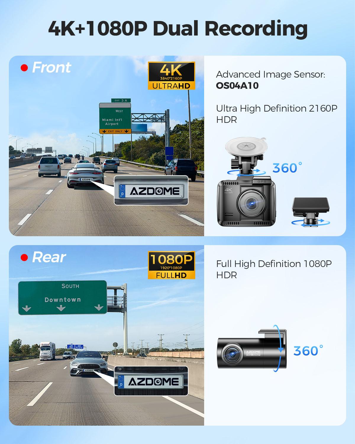 AZDOME GS63 Pro 2CH Dash Cam 4K with No-Light Full-Color Night Vision