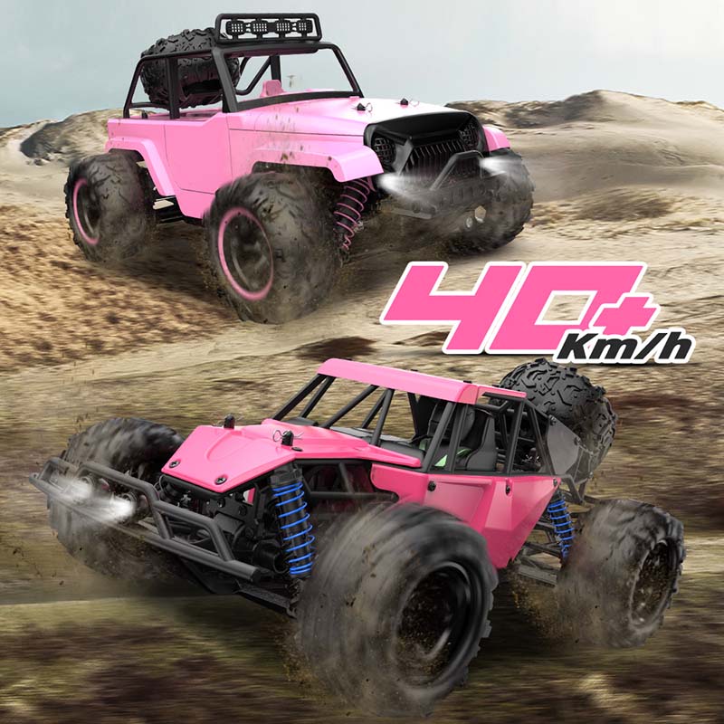 Coche RC rosa a escala 1:18, coche todoterreno de alta velocidad, escalada, 4x4, coche RC de deriva impermeable