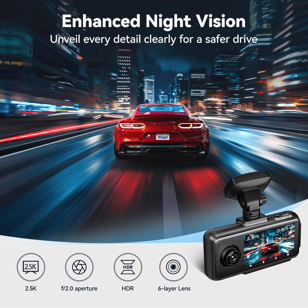 Redtiger A6 2.5k+1080P+1080P 3-Channel 5.8GHz Wifi Dash Cam
