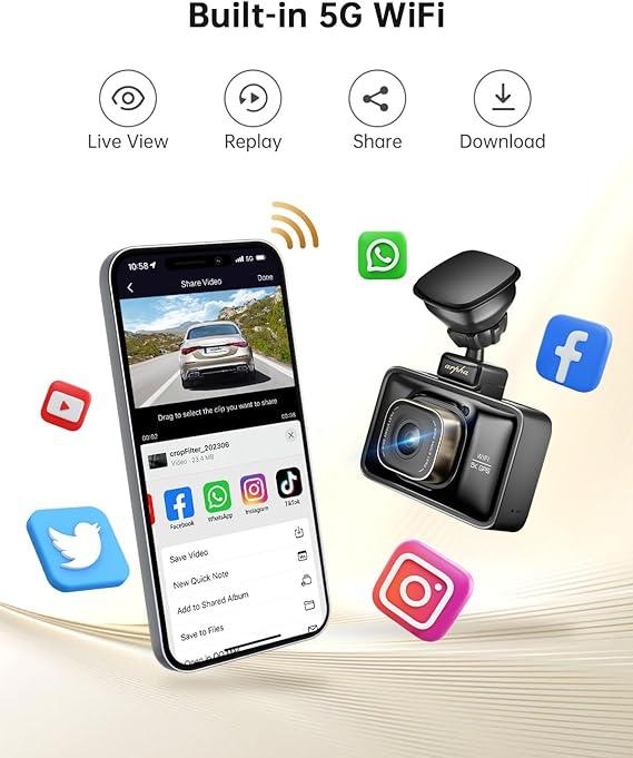 Arpha D25 2CH Dash Cam 5K with 128GB eMMC Voice Control 3'' Touch Screen