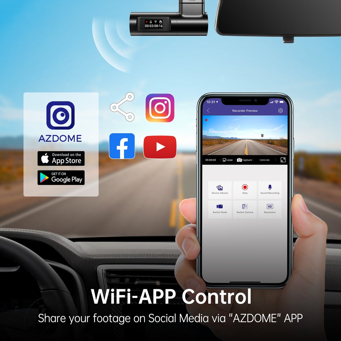 AZDOME M330 1CH Dash Cam 1080P with 0.96" Screen Voice Control 24H Parking Mode
