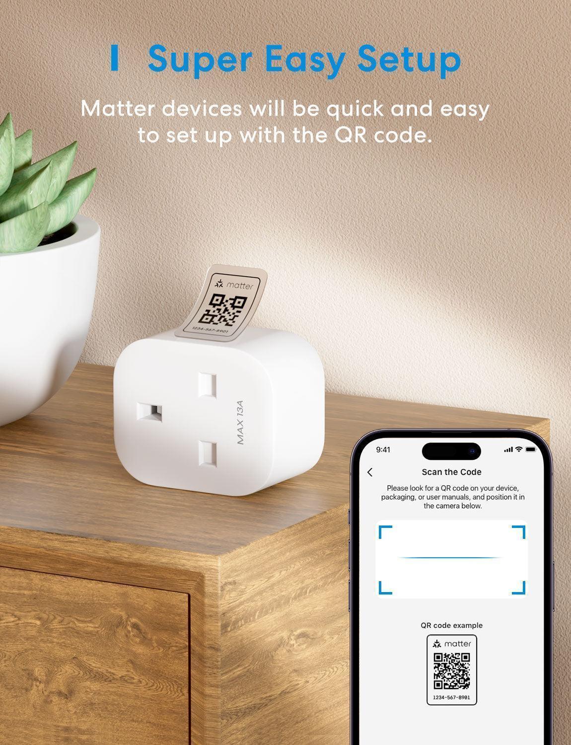 Meross Matter Smart Wi-Fi Plug with Energy Monitor, MSS315MA,2-Pack(UK Version)