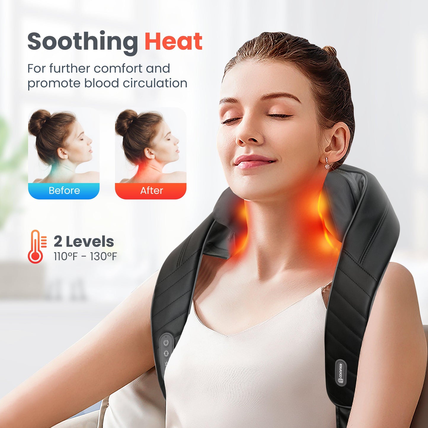 Shiatsu Neck and Shoulder Massager, 4D Deep Kneading Cordless Neck and Back Massager with Heat and Vibration CF-6811EU