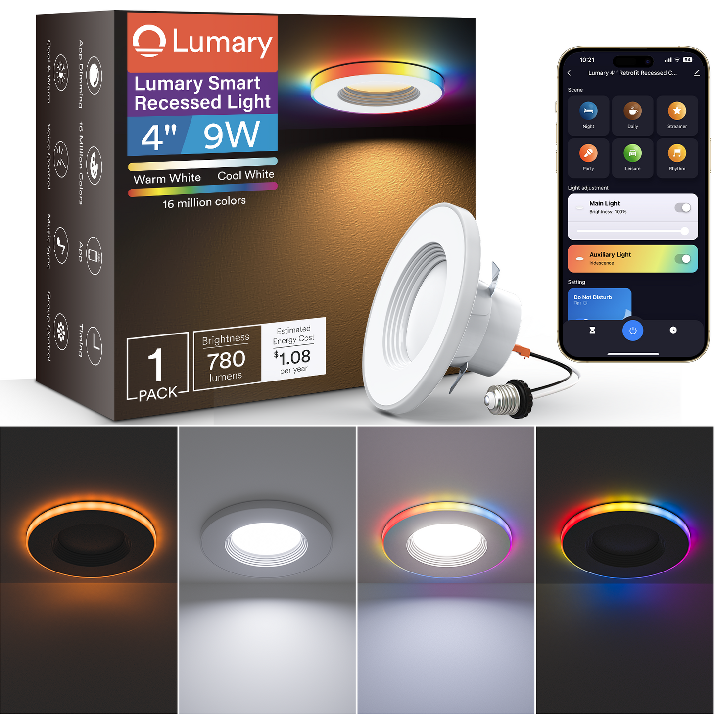 Lumary Smart RGBAI Can Light with Gradient Accent Night Light