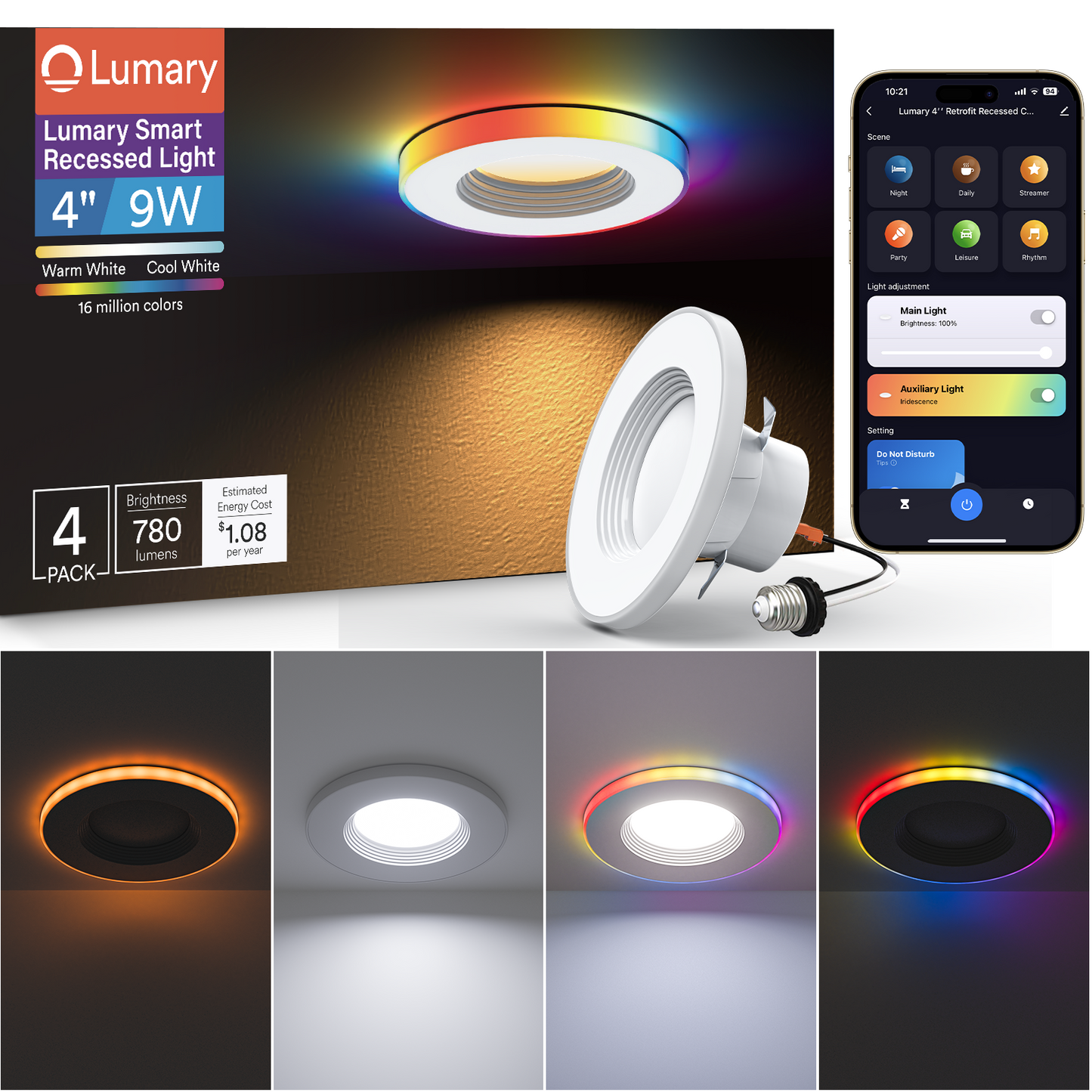 Lumary Smart RGBAI Can Light with Gradient Accent Night Light 4 inch 9W 780lm