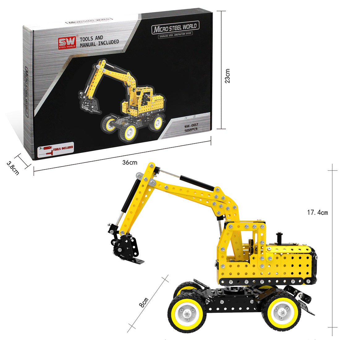 502Pcs Excavator Shape DIY Stainless Steel Metal Building Block Kit Educational Steam Stem Toys