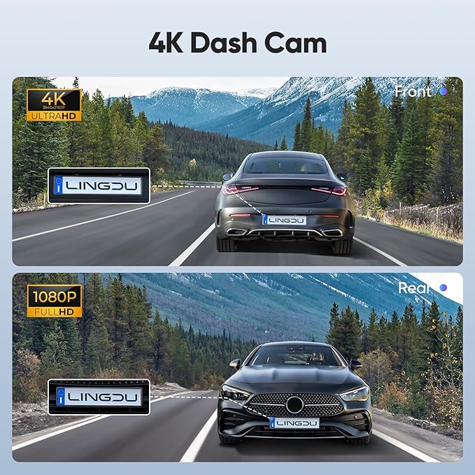 LINGDU D600 2CH Dash Cam 4K with 0.96" Screen Voice Control 24H Parking Mode