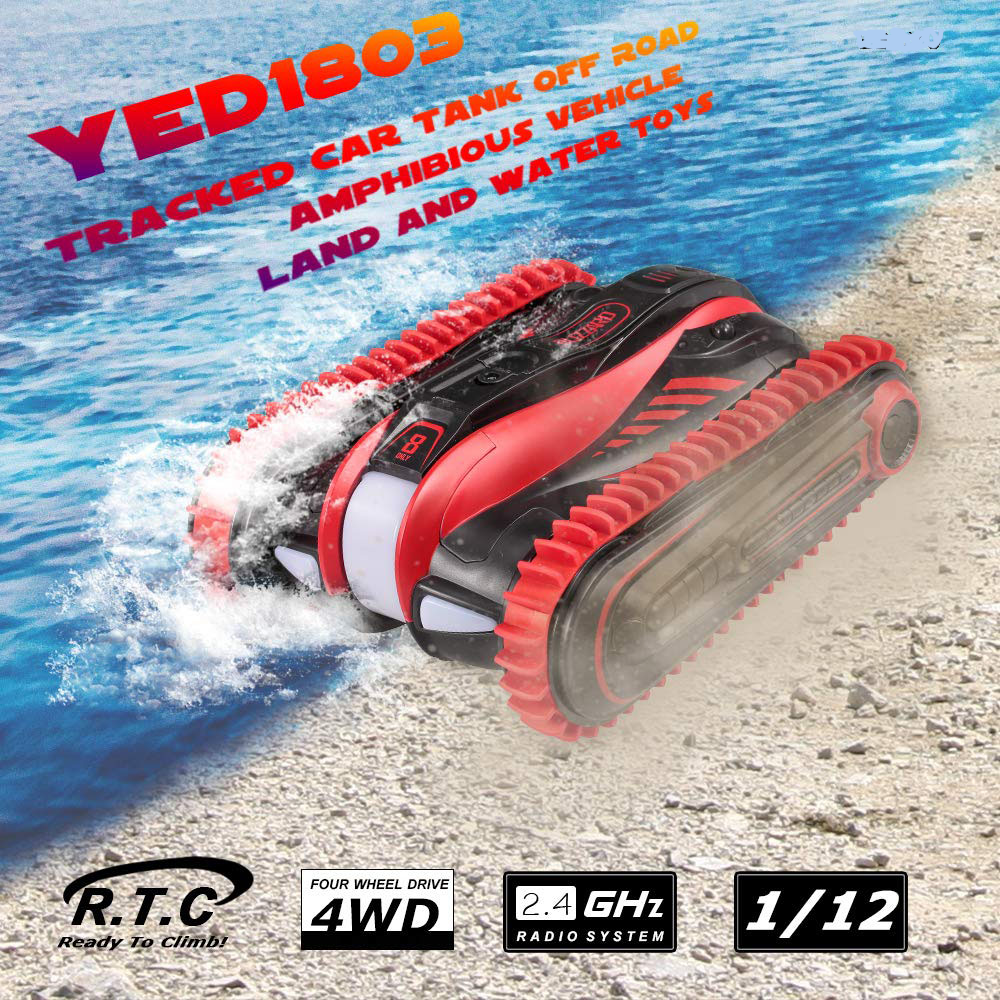 Amphibious RC Car 6-Channel 1:12 LED Light 360° Rotation Stunt Car Toys Gift