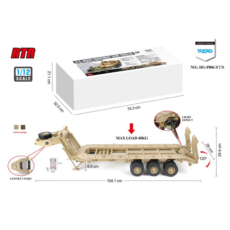 HG P806 1:12 U.S. M747 SEMI Trailer RTR/DIY For HG-P801/P802 M983 US Army Military Truck
