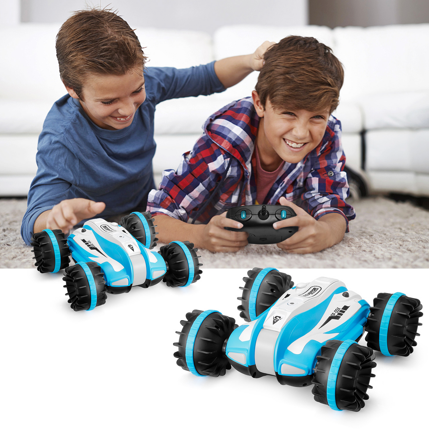 Amphibious RC Car 6-Channel 1:12 LED Light 360° Rotation Stunt Car Toys Gift