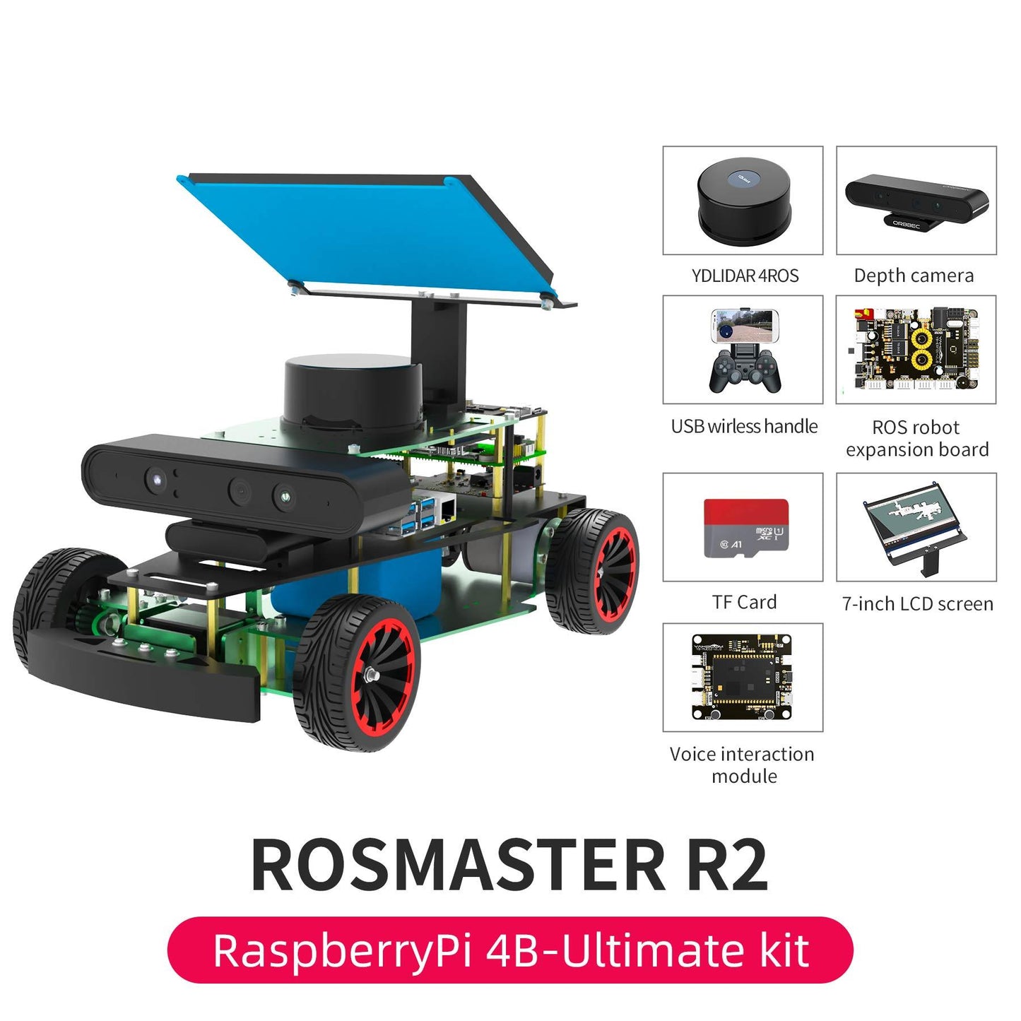 ROSMASTER R2 ROS2 STEM Education Python Programming Robot with Ackermann structure for Jetson NANO 4GB/Orin NANO/Orin NX/RPi 4B(Max Speed:1.8m/s)