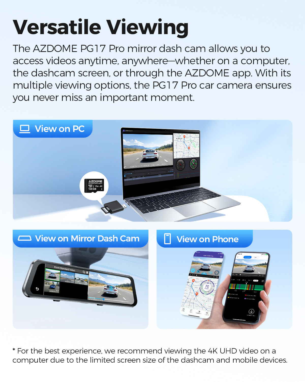 AZDOME PG17 Pro 4K+2.5K Mirror Dash Cam with STARVIS 2 & 5G WiFi Rear View Mirror Camera, OTA Upgrad, Parking Assist, Voice Control, 128GB Card