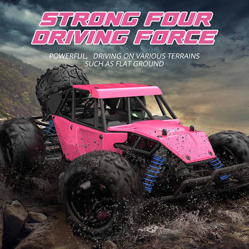 Coche RC rosa a escala 1:18, coche todoterreno de alta velocidad, escalada, 4x4, coche RC de deriva impermeable